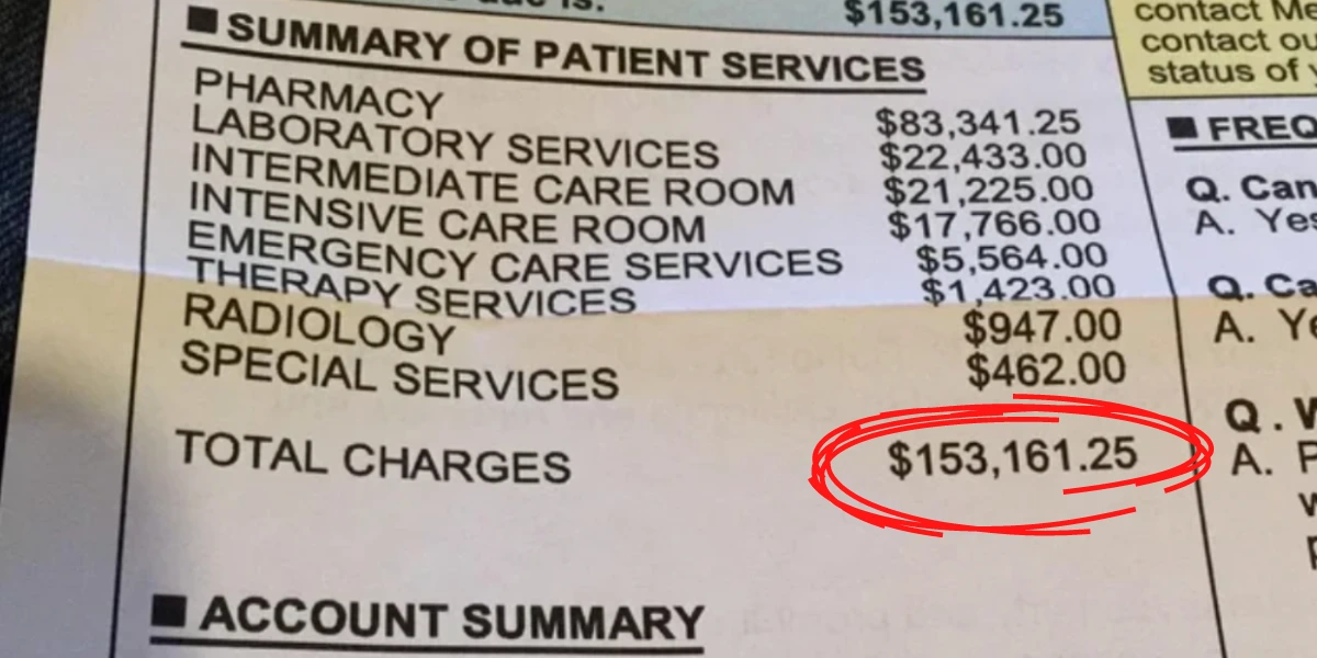 Medical bill summary showing high costs